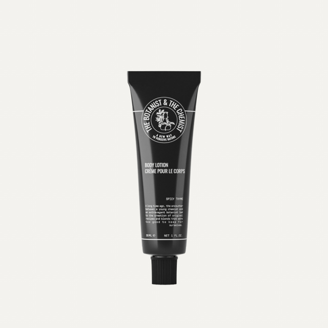 THE BOTANIST & THE CHEMIST BODY LOTION, SPICY THYME IN A ALUMINUM TUBE 30ML