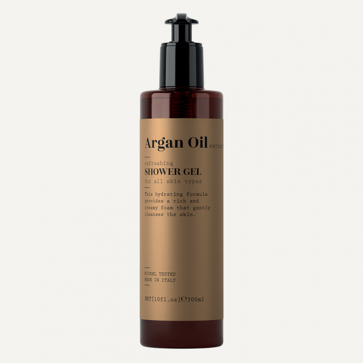 ARGAN SHOWER GEL, OIL EXTRACT IN A META CYLINDRICAL DISPENSER 300ML in the group BOUTIQUE BAZAAR / UNBOUND / ARGAN at AMEGA LAB AB (ARGAN0542)