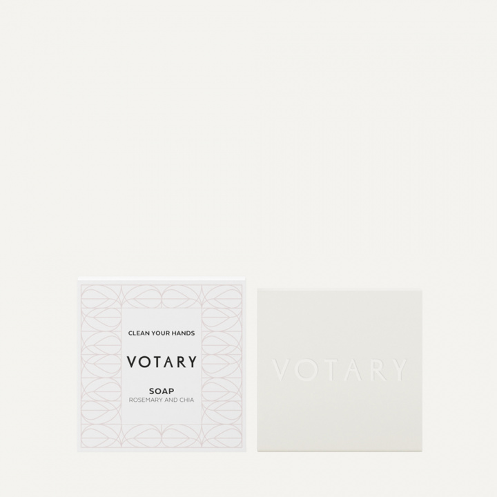 VOTARY SOAP, ROSEMARY & CHIA SQUARE IN WHITE BOX 50G in the group BOUTIQUE BAZAAR / CONTRACT CLUB / VOTARY at AMEGA LAB AB (VOTARY0007)