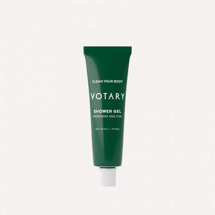 VOTARY SHOWER GEL, ROSEMARY & CHIA IN ALUMINUM TUBE 30ML in the group BOUTIQUE BAZAAR / CONTRACT CLUB / VOTARY at AMEGA LAB AB (VOTARY0200)