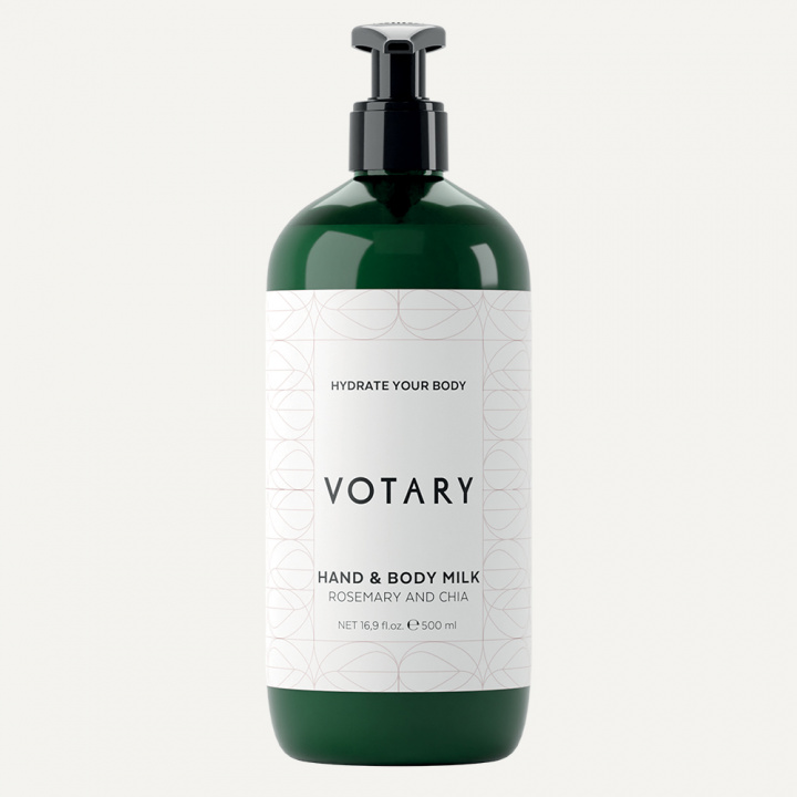 VOTARY HAND & BODY CREAM, ROSEMARY & CHIA IN OMEGA CYLINDRICAL DISPENSER 500ML in the group BOUTIQUE BAZAAR / CONTRACT CLUB / VOTARY at AMEGA LAB AB (VOTARY101)